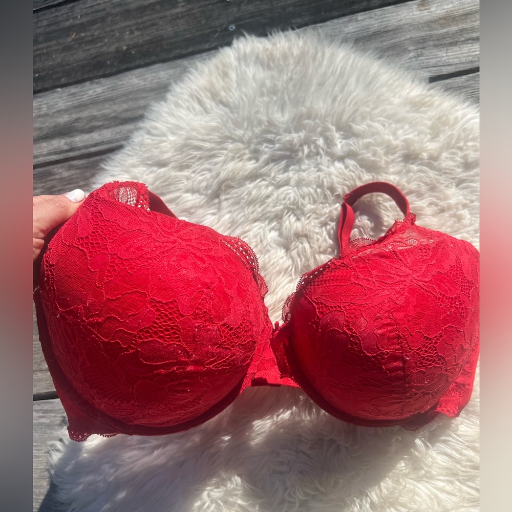 Elegant Red Lace Padded Push Up Bra 42DDD